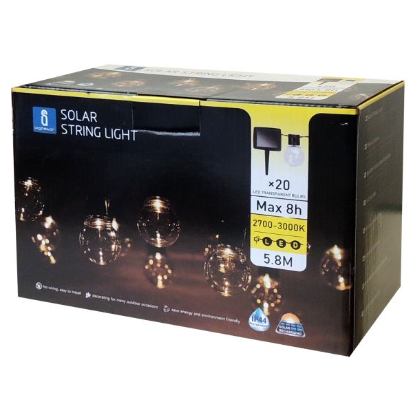 LED Solar Lichterkette, 20 klare Kugellampen, Länge 5,8m