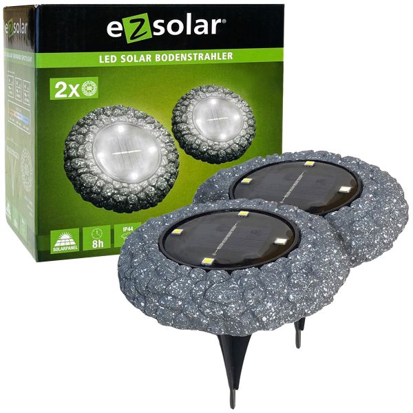 Solar Bodenleuchten rund Granit-Design 2er Set je 4 LED