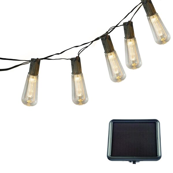 LED Solar Lichterkette, 10 Filament Lampen, 6m