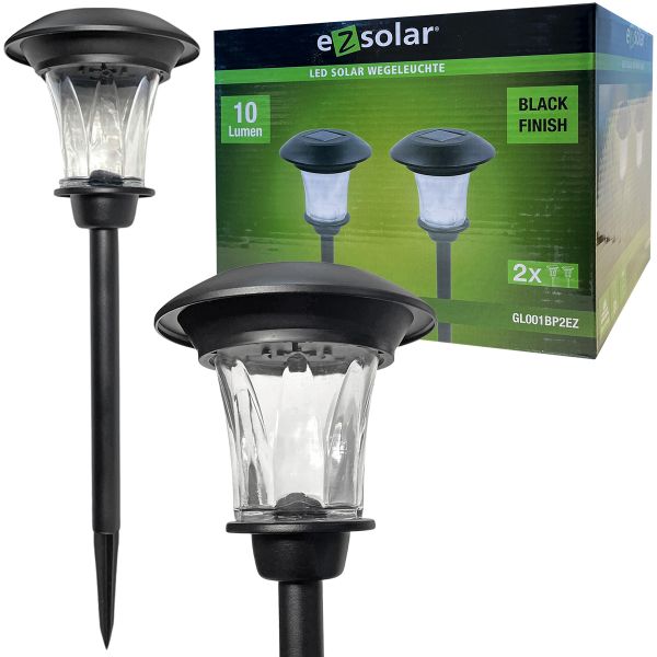 2er SET edle XL Solar-Leuchten Glas-Leuchtkopf EZSolar GL001PBEZ