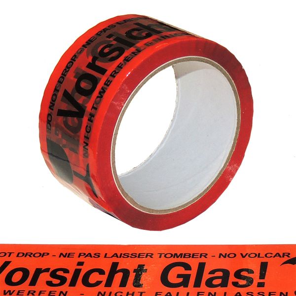 Klebeband "Vorsicht Glas!", rot, 66m Länge x 48mm Breite