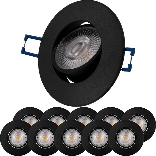 10er Spar-Set LED Einbaustrahler 3000K, 4.5W, schwenkbar, schwarz, step-dimmbar