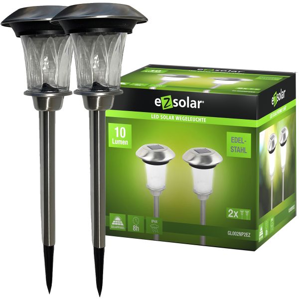 2er SET XL Solar Edelstahl-Leuchten Glas-Leuchtkopf Typ EZSolar GL002PBEZ