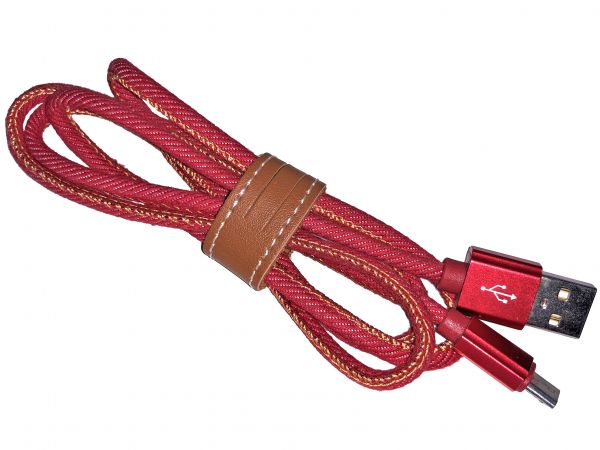 Premium Ladekabel mit Micro-USB Stecker, Textil Rot