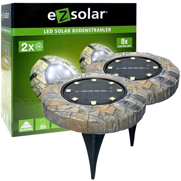 Solar Bodenleuchten Stein-Design 2er Set EZsolar GL098EZ