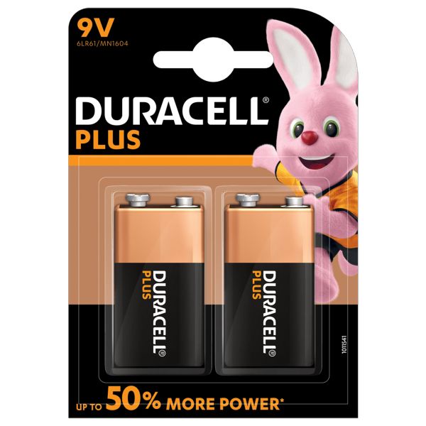 Duracell Plus Power 9V Block-Batterie 2er Pack (6LR61)
